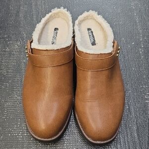 Kensie Brown Mules with Shearling Lining